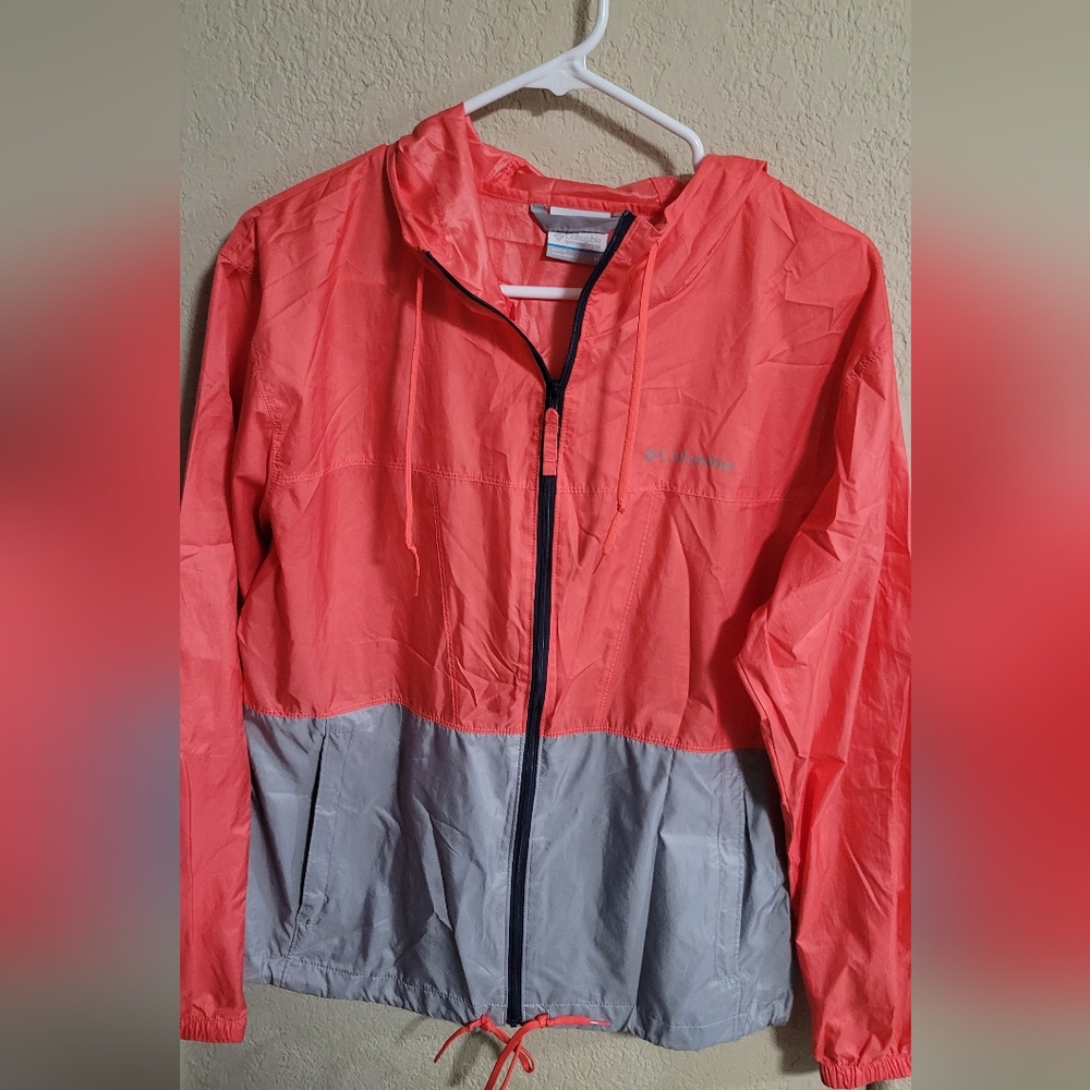 Columbia Women's Coral and Gray Lightweight Windbreaker Flash Forward Jacket M